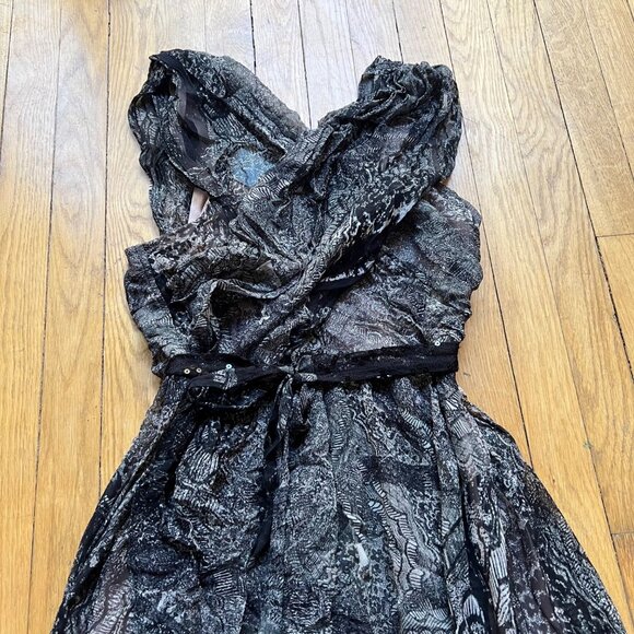 Tracy Reese Size 8 NEW Black & Beige Criss Cross Draped Frock Spliced Lace Dress - Picture 2 of 14